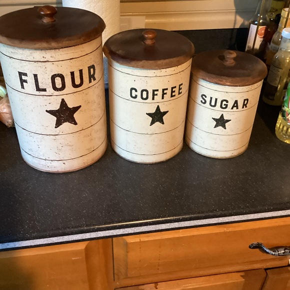 3piece canister set. Off white, star on each. - Picture 6 of 6